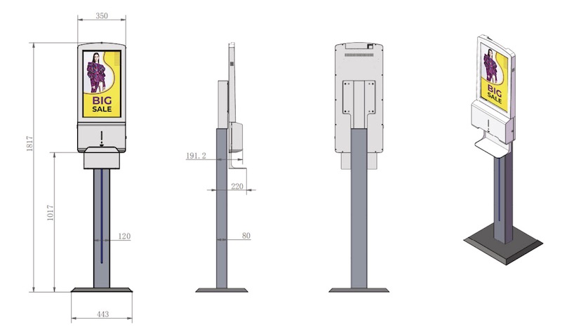 Technische Zeichnung Handdesinfektierer mit Display